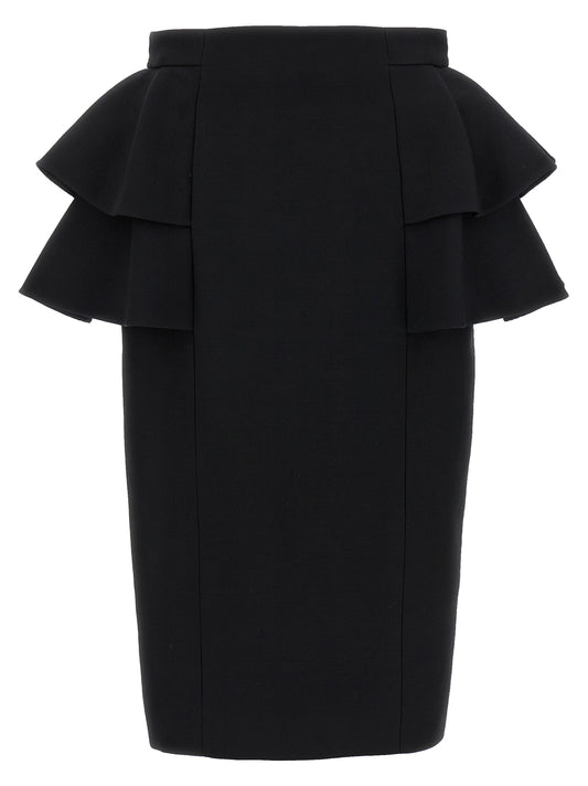 Black Virgin Wool Midi Skirt