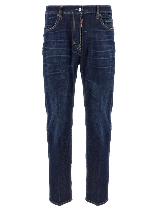 Blue Cotton Straight-Leg Jeans