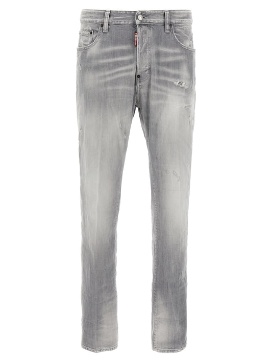 Gray Cotton Straight-Leg Jeans