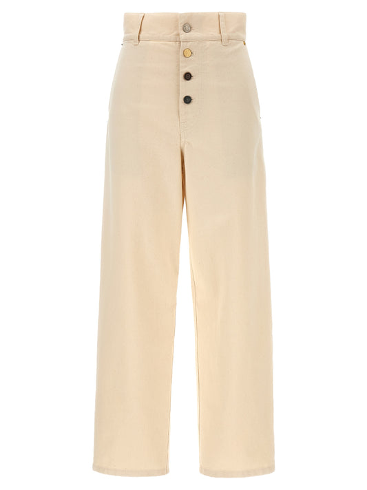 Beige Cotton Casual Pants