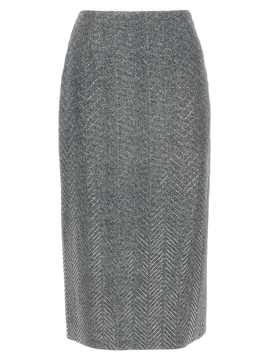 Gray Silk Midi Skirt