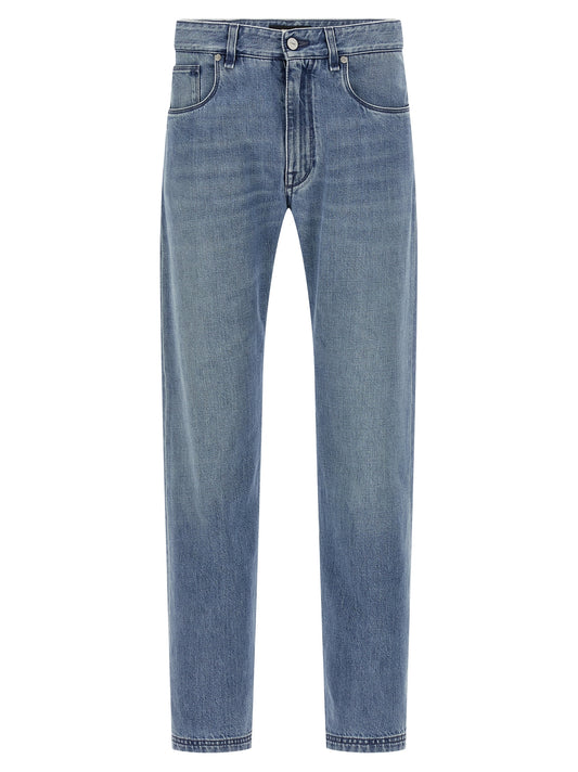 Blue Cotton Straight-Leg Jeans