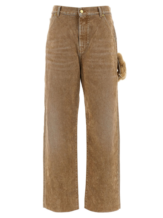 Beige Cotton Straight-Leg Jeans