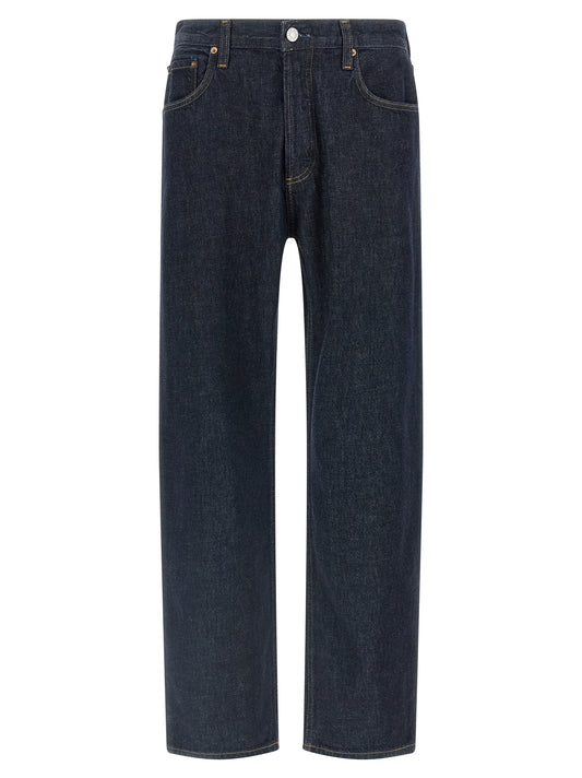 Blue Cotton Straight-Leg Jeans