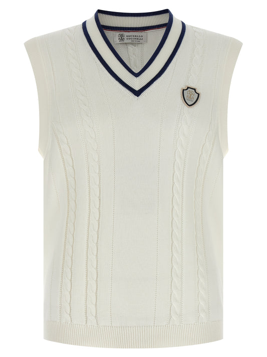 White Cotton Sleeveles Sweater