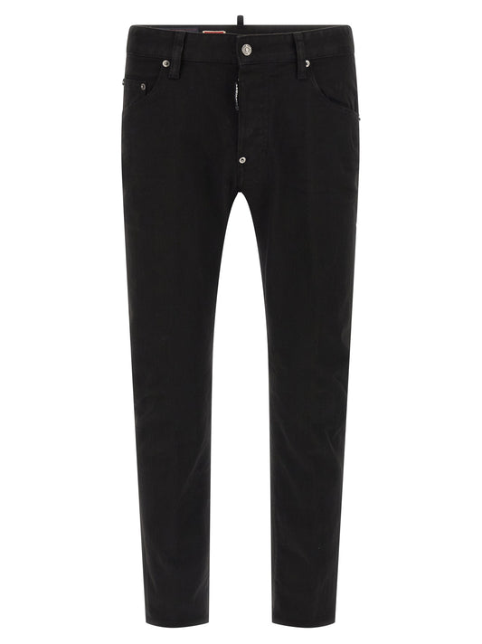 Black Cotton Straight-Leg Jeans