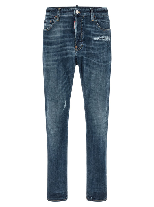 Blue Cotton Straight-Leg Jeans