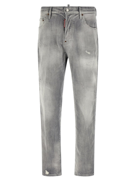 Gray Cotton Straight-Leg Jeans