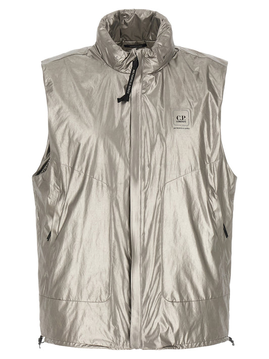 Silver Polyester Sleeveless Jacket