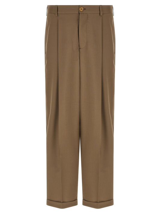 Beige Virgin Wool Casual Pants