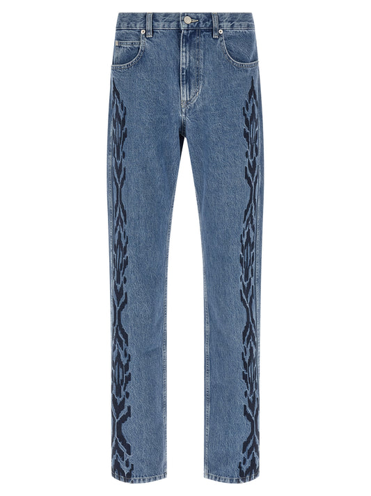 Blue Cotton Straight-Leg Jeans