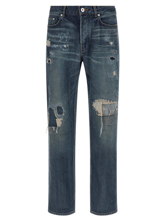 Blue Cotton Straight-Leg Jeans