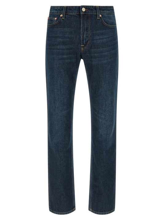 Blue Cotton Straight-Leg Jeans