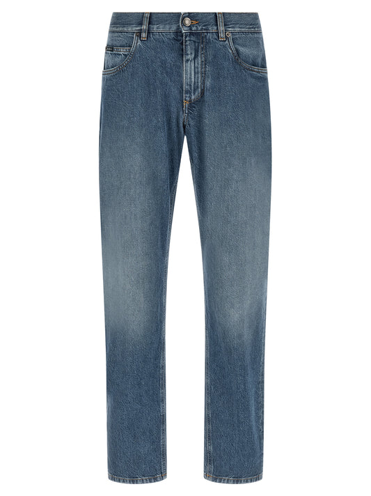 Blue Cotton Straight-Leg Jeans