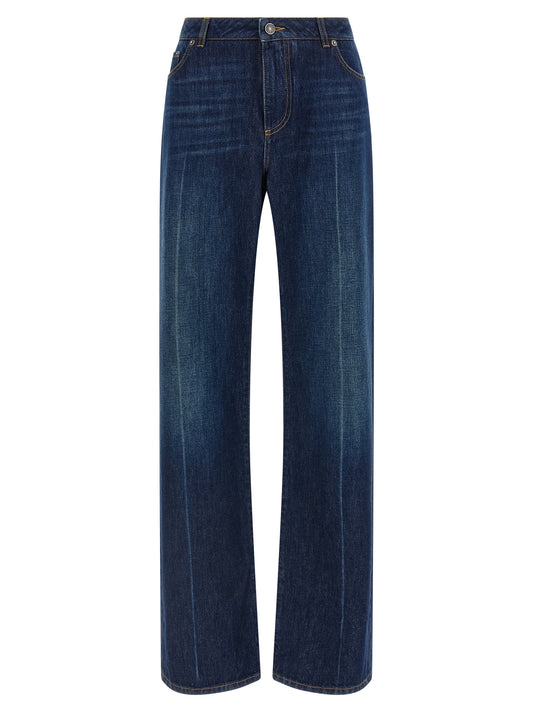 Blue Cotton Straight-Leg Jeans