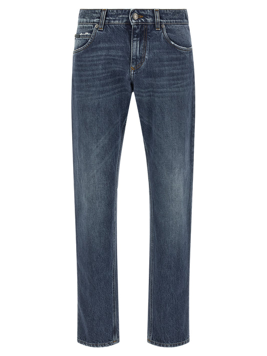 Blue Cotton Straight-Leg Jeans