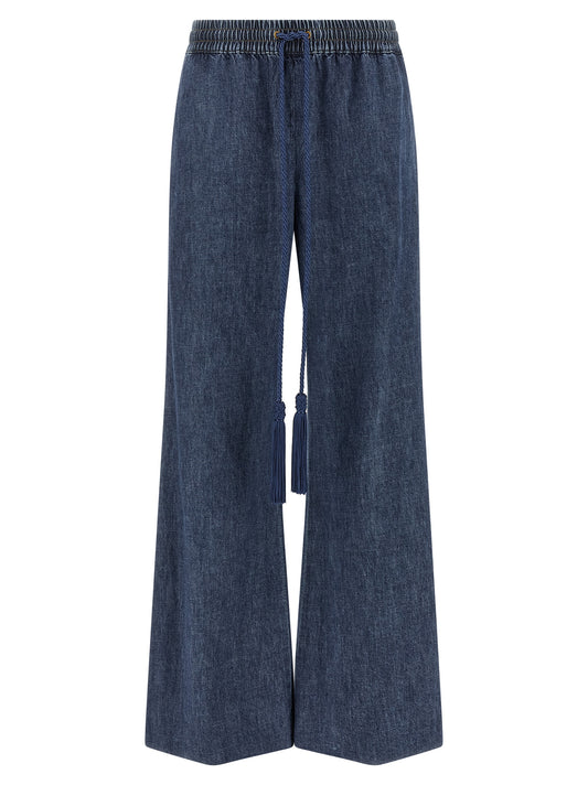 Blue Cotton Flared Jeans