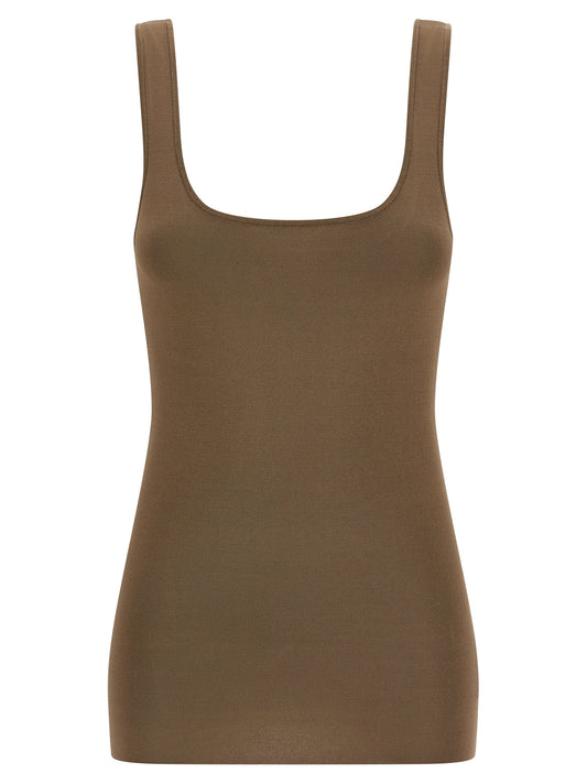 Brown Viscose Sleeveles T-Shirt
