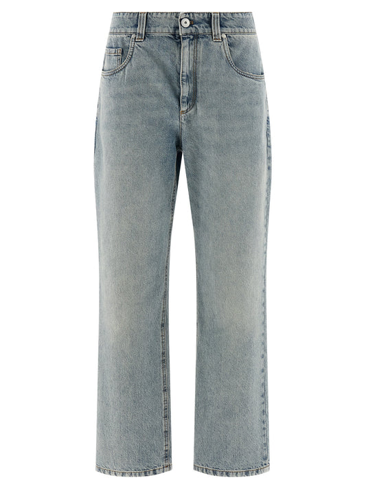 Blue Cotton Straight-Leg Jeans