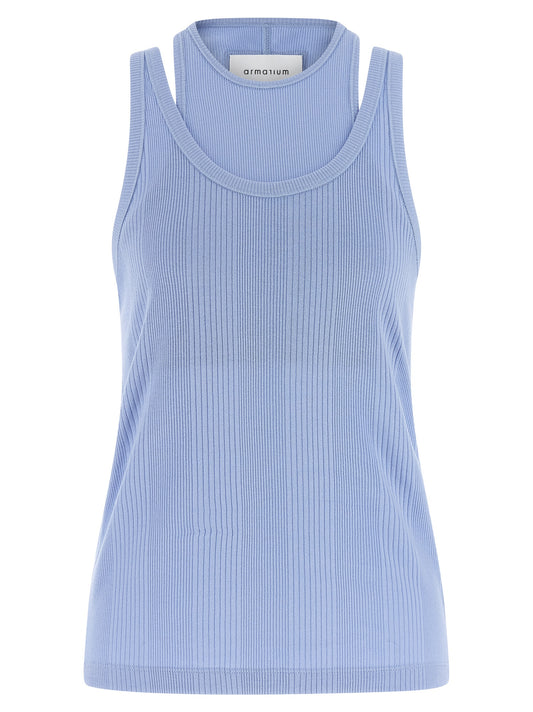 Blue Cotton Sleeveles T-Shirt