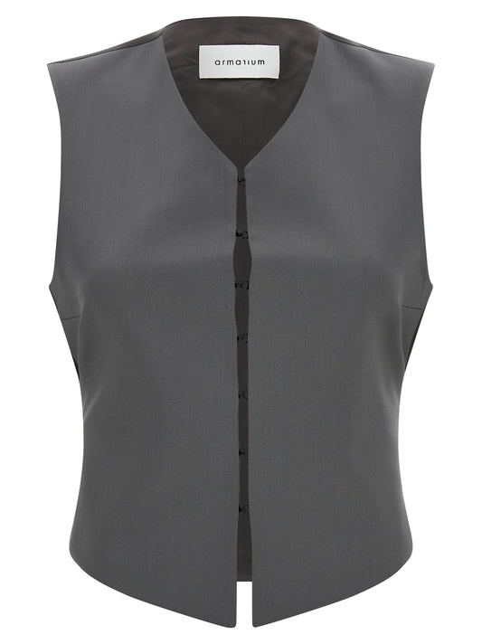 Gray Virgin Wool Sleeveless Jacket