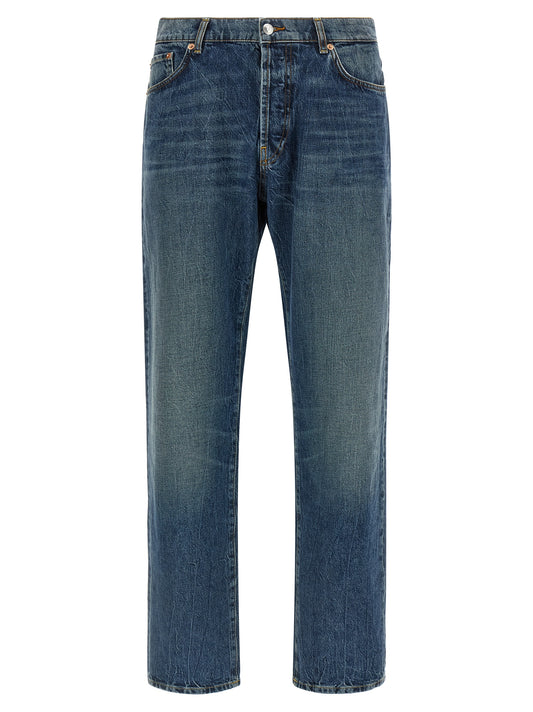 Blue Cotton Straight-Leg Jeans