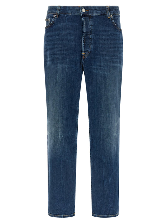 Blue Cotton Cropped Jeans