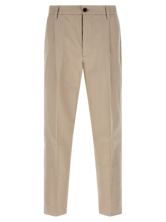 Beige Cotton Casual Pants