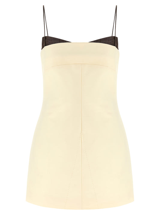 Beige Cotton Short Dress