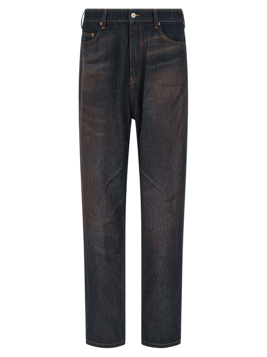 Blue Cotton Straight-Leg Jeans