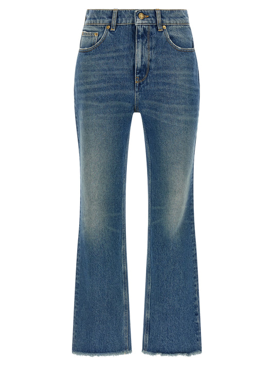 Blue Cotton Flared Jeans