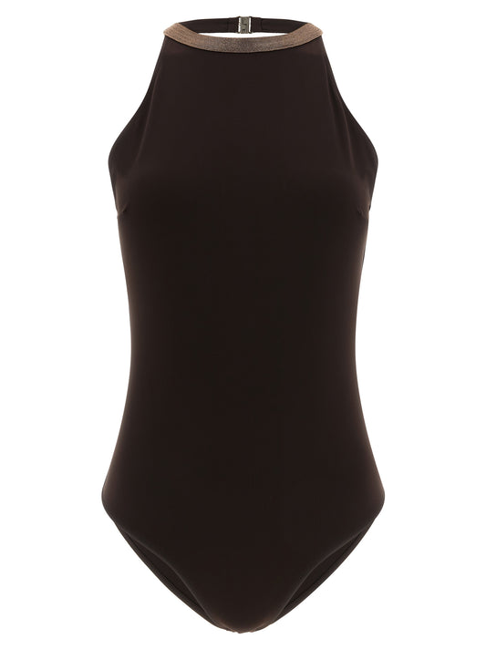 Brown Polyamide One-Piece Swimsuit