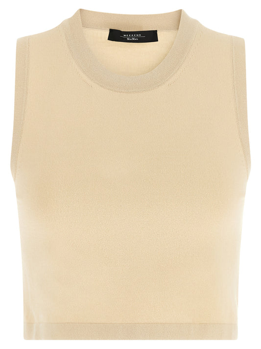 Beige Viscose Sleeveles T-Shirt