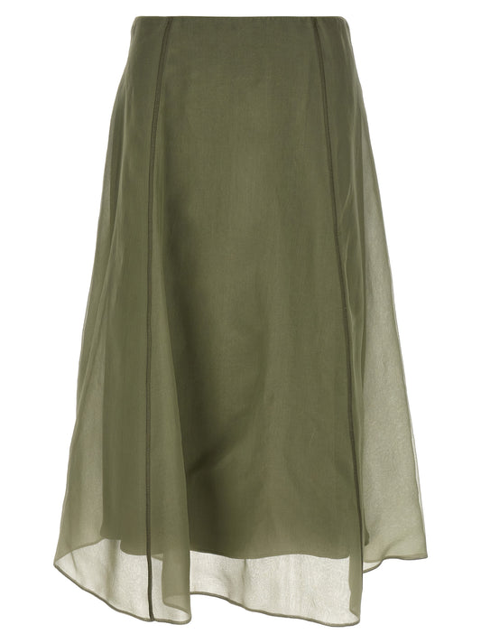 Bicolor Silk Midi Skirt