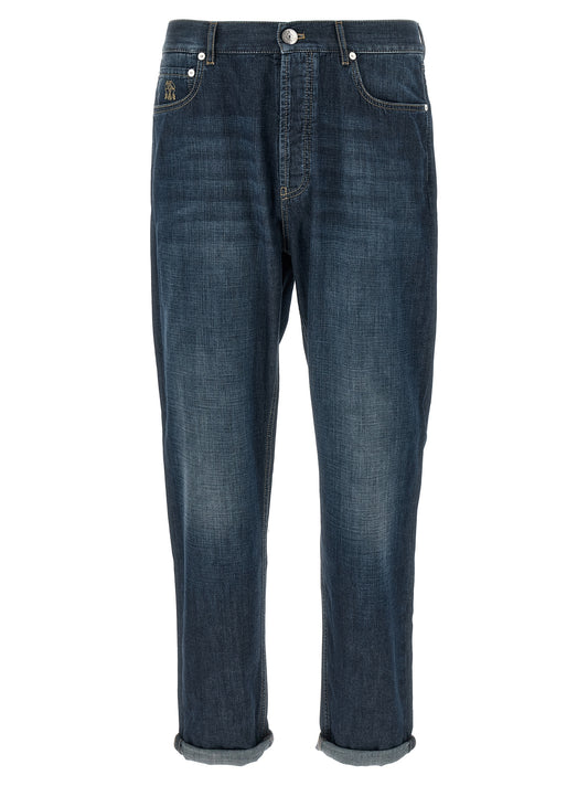 Blue Cotton Straight-Leg Jeans