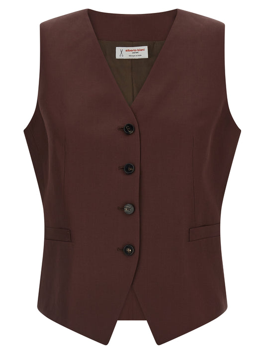 Brown Viscose Sleeveless Jacket