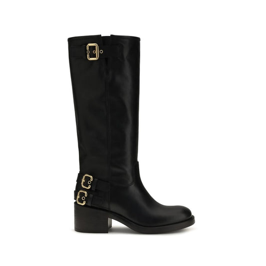 Black Calf Leather Bos Taurus Flat Boots