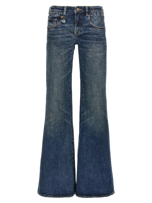 Blue Cotton Flared Jeans