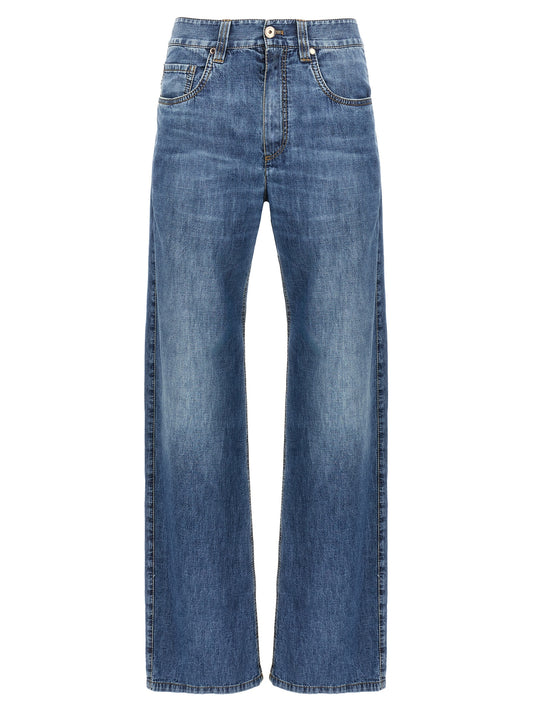 Blue Cotton Straight-Leg Jeans