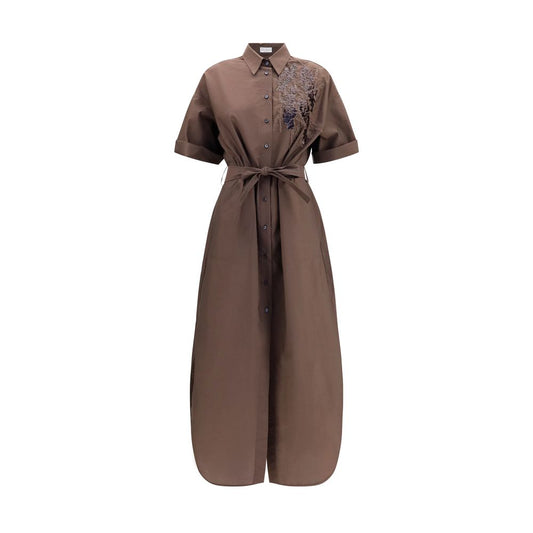 Brown Cotton Casual Dress