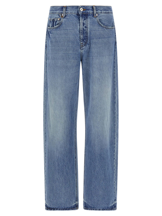 Blue Cotton Straight-Leg Jeans