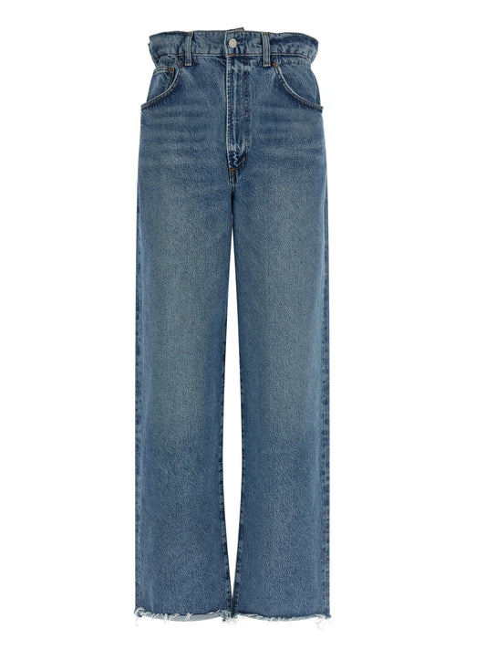 Blue Cotton Straight-Leg Jeans