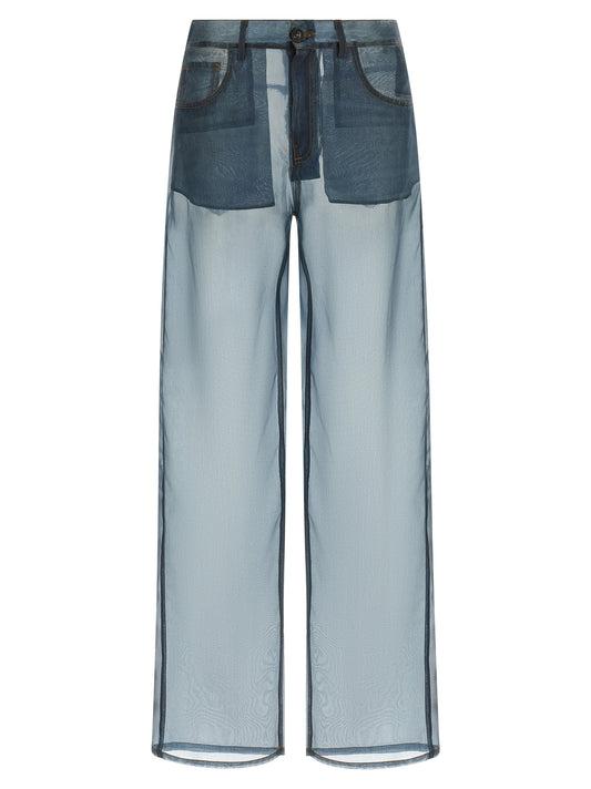 Blue Silk Casual Pants