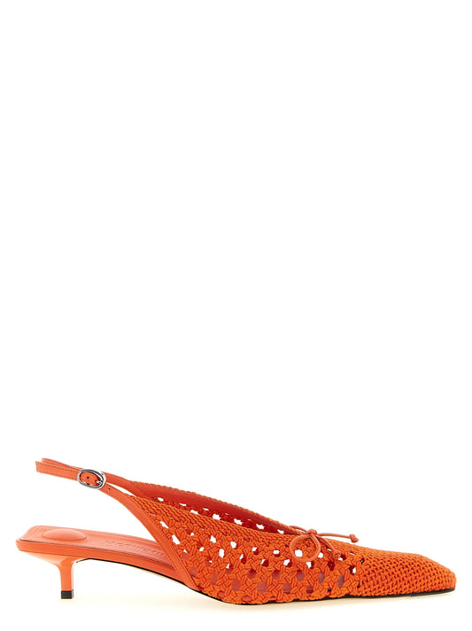 Orange Polyester Mid Heel Pumps