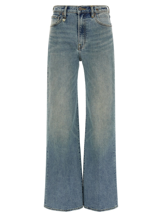 Blue Cotton Flared Jeans