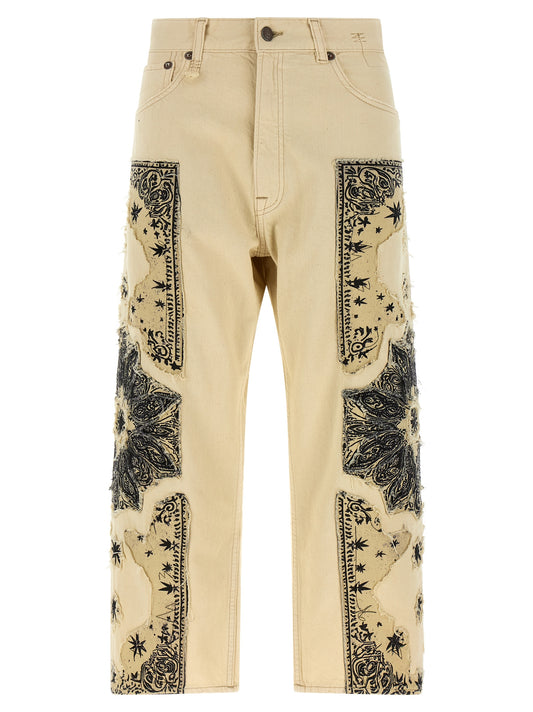 Beige Cotton Straight-Leg Jeans
