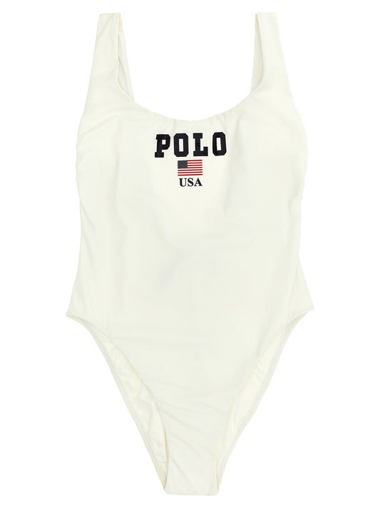 White Nylon One-Piece Swimsuit