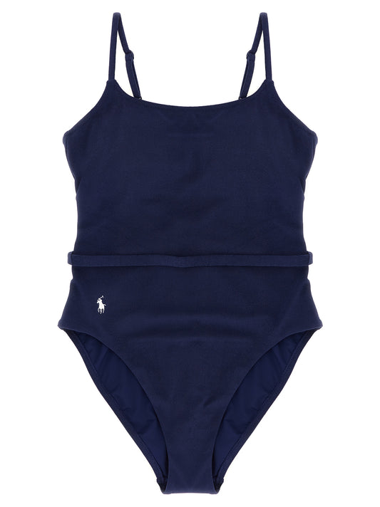 Blue Polyester One-Piece Swimsuit