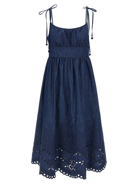 Blue Cotton Midi Dress