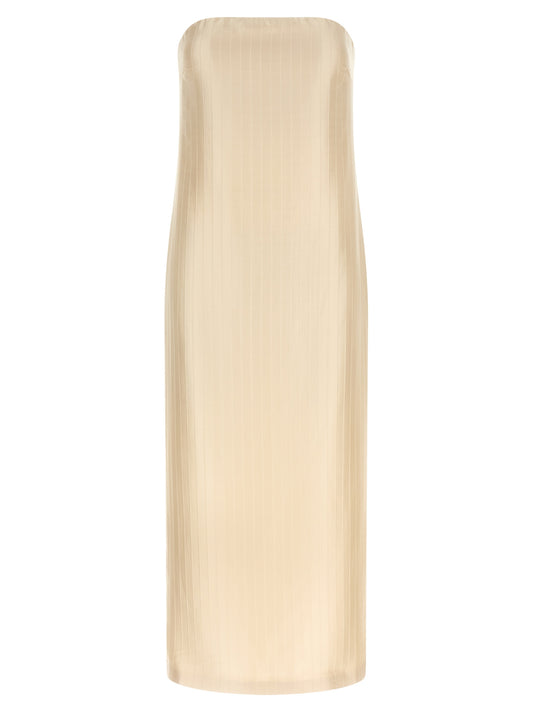 Beige Viscose Midi Dress